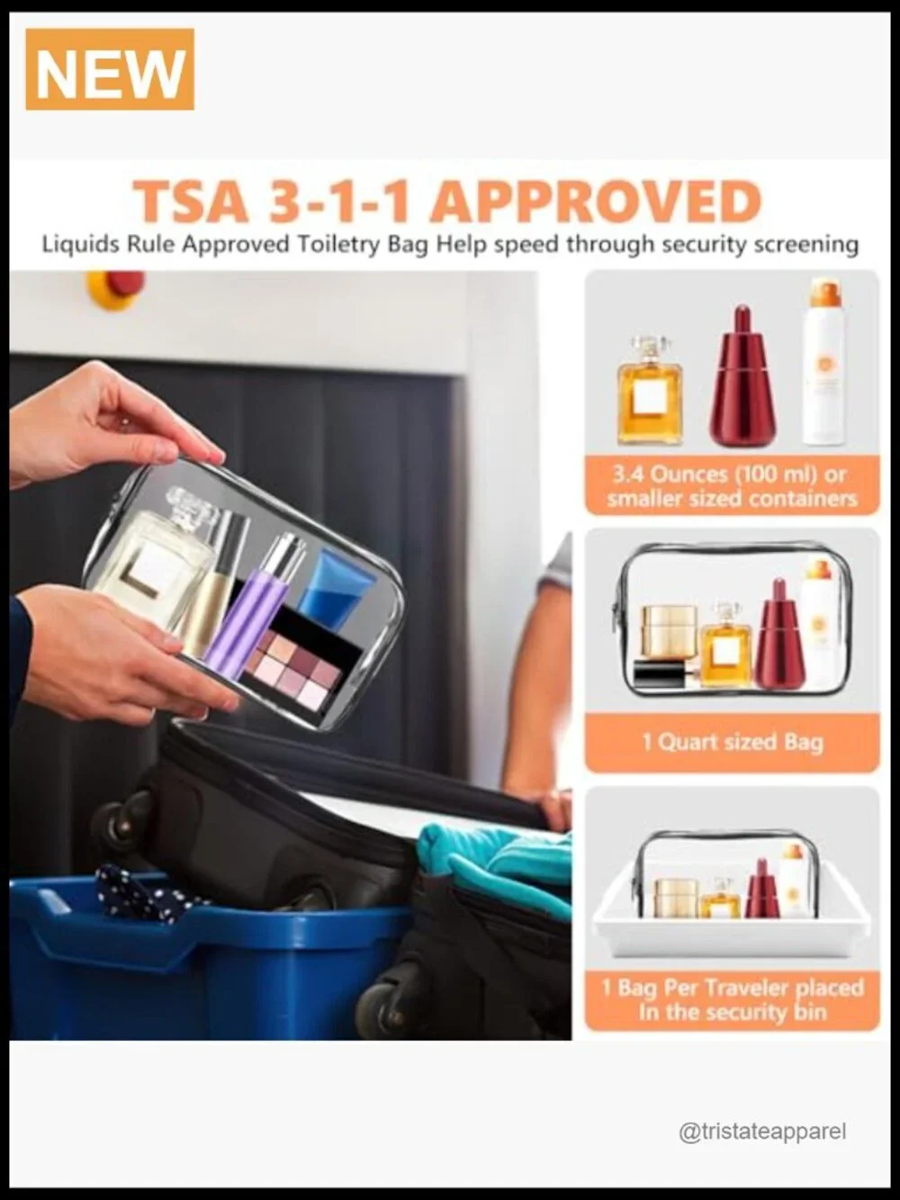 3-Piece Clear Travel Toiletry Bag Set TSA Approved Waterproof PVC Cosmetic Pouch